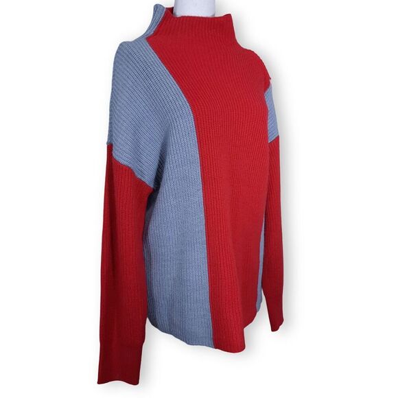 Liz Claiborne Chunky Colorblock Sweater Size Large Drop Shoulder Mock Neck Y2K - Picture 1 of 9